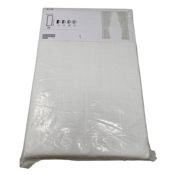 NEW Ikea Ritva 2 Panel Cream White Curtains Cotton Minimalist Coastal - Picture 1 of 3